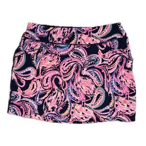 Lilly Pulitzer Luxletic Flamingo Paisley Skort Navy Pink Size Medium UPF 50